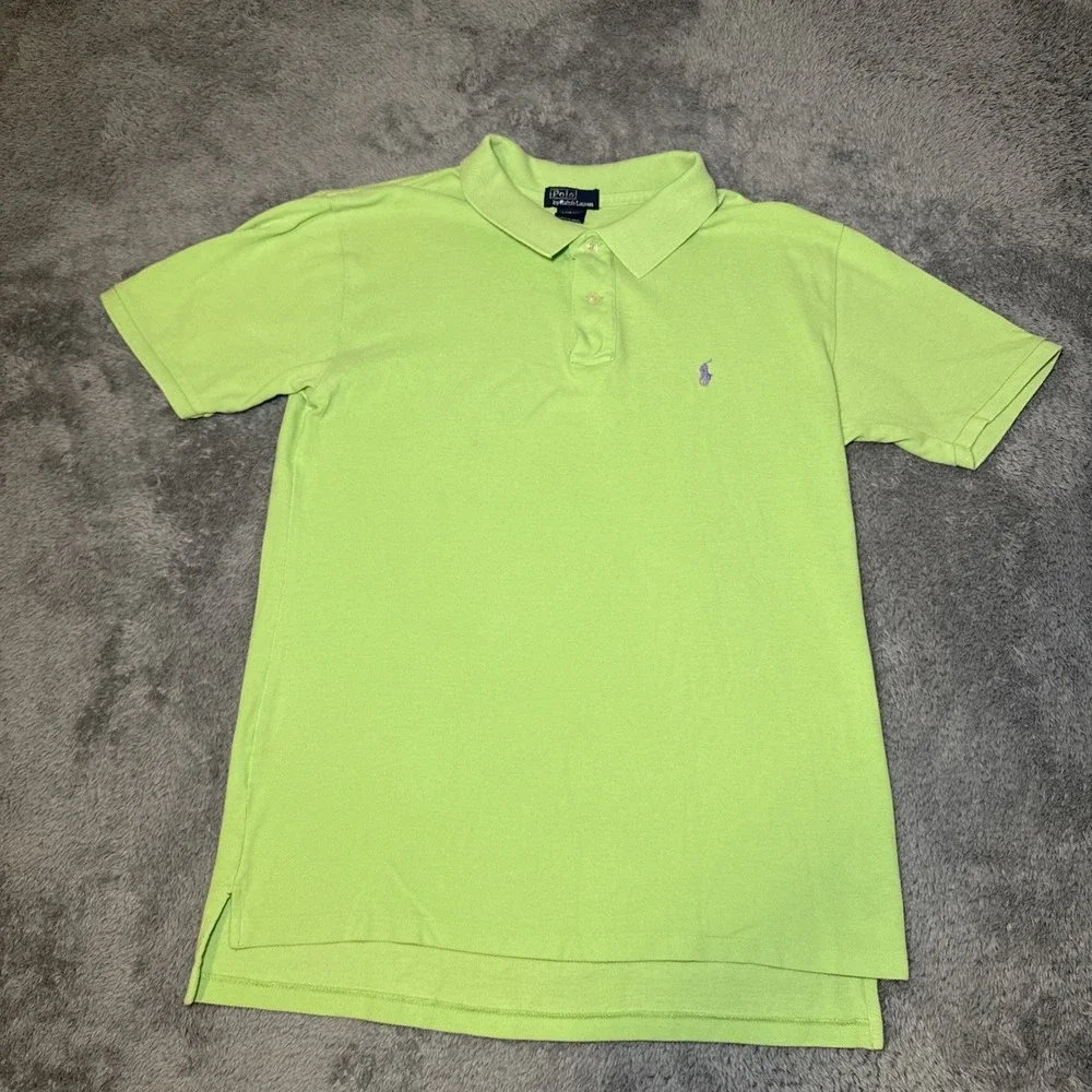 VTG Polo By Ralph Lauren Boys SZ L (16/18) Short Sleeve Lime Green Purple Pony